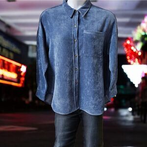 NINE. EIGHT NEW YORK Women's Sky Blue LongSleeve Cordaroy Ribbed button Up Tunic